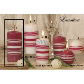 Lima Fresh Line Emotion vonná sviečka ružová - biele pruhy valec 60 x 120 mm 1 kus