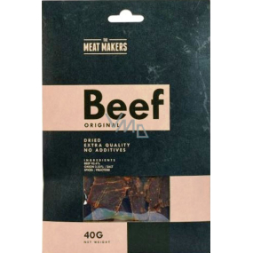 Meat Makers Beef Jerky Original jemne okorenené tenké plátky z hovädzieho stehna konzervované sušením 40 g