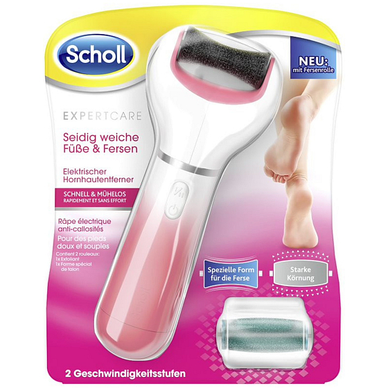 Scholl Expert Care elektrický pilník na nohy s rotačnou hlavicou na popraskané päty + stredne drsný s náhradnou hlavicou s morskými minerálmi