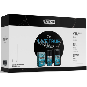 Str8 Live True voda po holení 50 ml + dezodorant sprej 150 ml + sprchový gél 250 ml, kozmetická sada