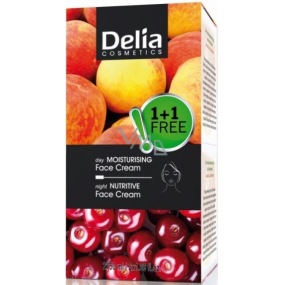 Delia Cosmetics Fruit Fantasy Marhuľový hydratačný denný krém pre suchú a normálnu pleť 50 ml + Višňa výživný nočný krém pre mastnú a zmiešanú pleť 50 ml, duopack