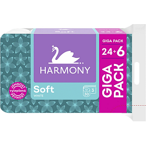 Harmony Soft White 3-vrstvový toaletný papier, 30 rolí, 15 m role
