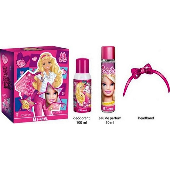 Mattel Barbie toaletná voda pre dievčatá 50 ml + deodorant 100 ml + čelenka pre deti kozmetická sada