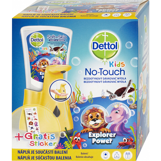 Dettol Kids Zoo Dobrodruh bezdotykový dávkovač mydla žltý + náplň 250 ml
