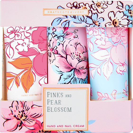 Heathcote & Ivory Pinks & Pear Blossom krém na ruky a nechty 3 x 30 ml, kozmetická sada