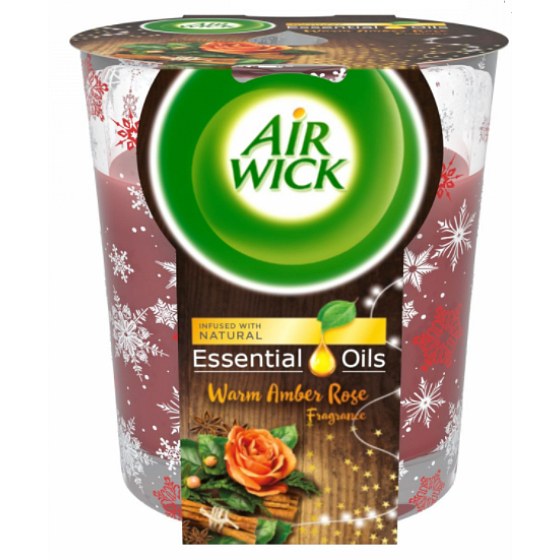Air Wick Essential Oils Warm Amber Rose - Jantárová ruža vonná sviečka v skle 105 g