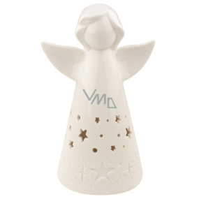 Anjel porcelánový s LED osvetlením biely s hviezdičkami 16 cm na postavenie