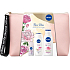 Nivea Rose Vibes telové mlieko 400 ml + sprchový gél 250 ml + antiperspirant roll-on 50 ml + etue, kozmetická súprava pre ženy