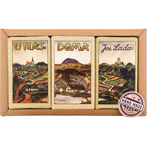 Bohemia Gifts Josef Lada Marhuľa, Čerešňa, Čokoláda triptych mydiel - 3x toaletné mydlo 90 g, kozmetická sada