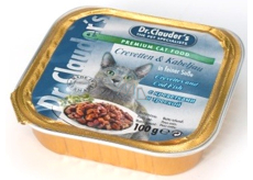 Dr. Clauders Krevety a treska s kúskami mäsa kompletné krmivo pre mačky 100 g