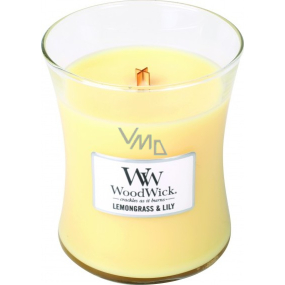 Woodwick Lemongrass & Lily - Citrónová tráva a ľalie vonná sviečka s dreveným knôtom a viečkom sklo stredná 275 g