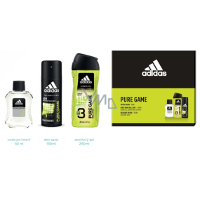 Adidas Pure Game voda po holení 50 ml + 3v1 sprchový gél na telo, tvár a vlasy 250 ml + dezodorant sprej 150 ml, kozmetická sada