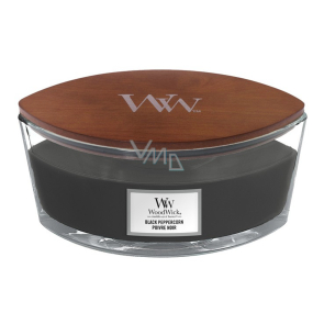Woodwick Black Peppercorn - Čierne zrnko korenia vonná sviečka s dreveným širokým knôtom a viečkom sklo loď 453 g