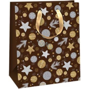 Ditipo Darčeková papierová taška 26,4 x 13,6 x 32,7 cm Glitter Vianočné čierna - strieborné a zlaté kolieska a hviezdičky