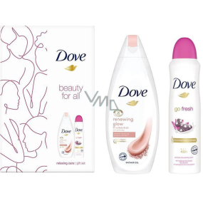Dove Beauty For All Renewing Glow sprchový gél 250 ml + Go Fresh antiperspirant dezodorant sprej 150 ml, kozmetická sada