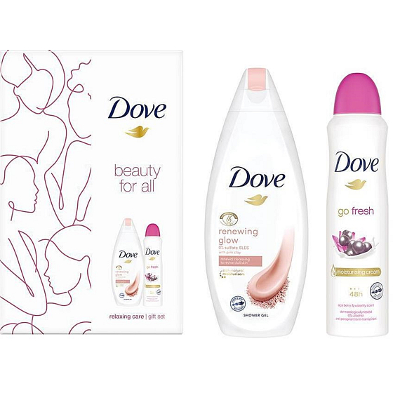 Dove Beauty For All Renewing Glow sprchový gél 250 ml + Go Fresh antiperspirant dezodorant sprej 150 ml, kozmetická sada