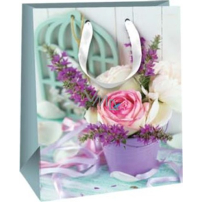 Ditipo Papierová darčeková taška 18 x 22,7 x 10 cm Glitter - ruža vo fialovom kvetináči