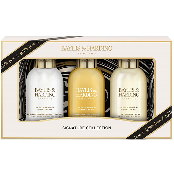 Baylis & Harding Tangerine and Grapefruit sprchový krém 100 ml + telové mlieko 100 ml + sprchový gél 100 ml + telová hubka, kozmetická sada pre ženy