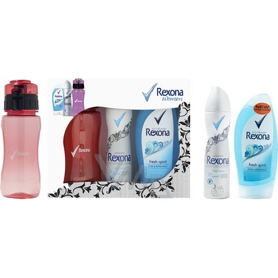 Rexona Fresh Crystal Aqua 150 ml + Fresh Spirit sprchový gél 250 ml + fľaša, pre ženy kozmetická sada