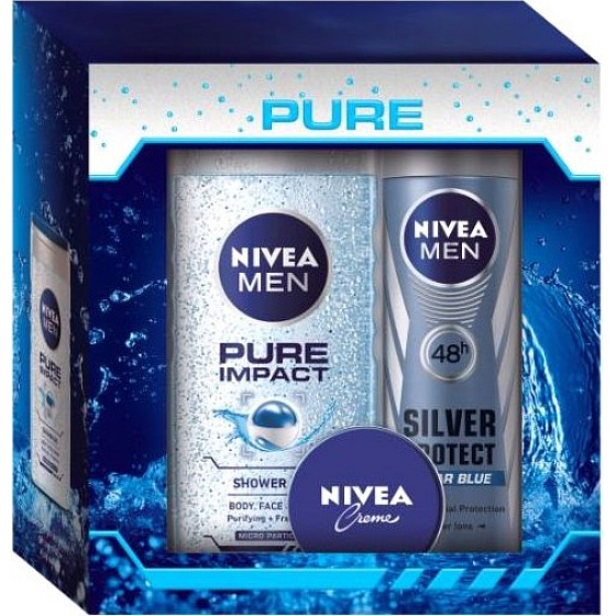 Nivea Men Pure antiperspirant sprej 150 ml + Pure Impact sprchový gél 250 ml + krém 30 ml kozmetická sada
