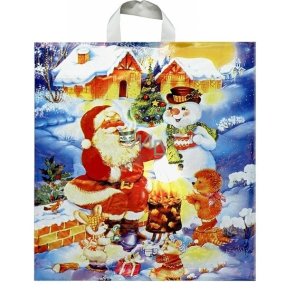 Plastová taška 45 x 50 cm s rukoväťou Santa so snehuliakom