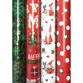 Zowie Darčekový baliaci papier 70 x 500 cm Vianočný červený zelený nápis, stromčeky, snehuliak