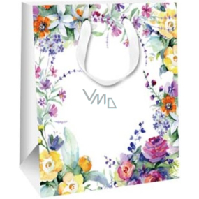 Ditipo Darčeková papierová taška 26,4 x 32,4 x 13,7 cm Glitter white - lúčne kvety