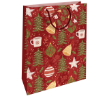Nekupto Darčeková papierová taška 32,5 x 26 x 13 cm Vianočné stromčeky červená