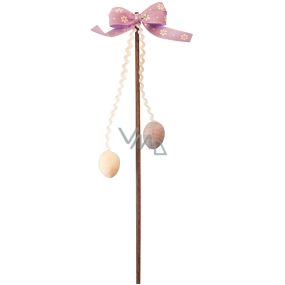 Ozdobná bambuľka s mašľou a vajíčkami ružová 21 cm