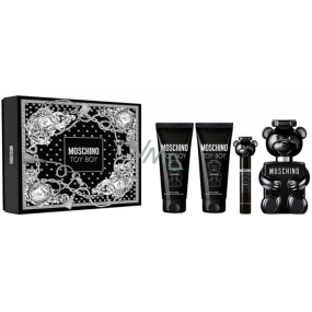 Moschino Toy Boy parfumovaná voda 100 ml + balzam po holení 100 ml + sprchový gél 100 ml + cestovný sprej 10 ml, darčeková sada pre mužov