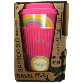 Cozy Time Bamboo Eco Unicorns Are Real bambusový ekologický termohrnček + silikónové viečko ružový s jednorožcom 400 ml