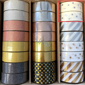 Ditipo Deco Glam dekoračná páska biela so striebornými hviezdičkami 5 m x 15 mm