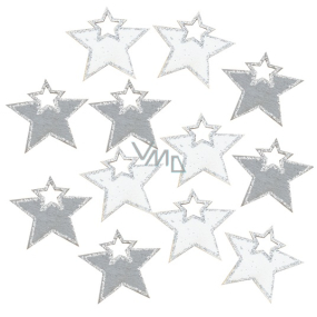 Drevená hviezda s lepidlom Sivá a biela 4 cm 12 kusov