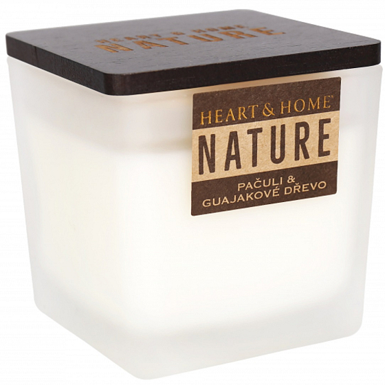 Heart & Home Nature Sviečka s vôňou pačuli a guajakového dreva, veľká sklenená, doba horenia až 40 hodín 210 g