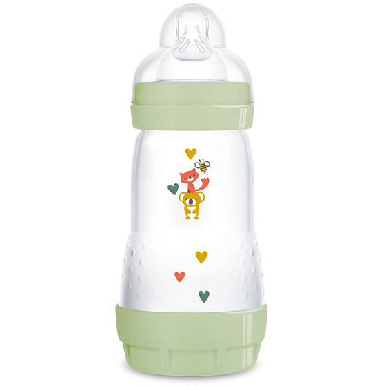 Mam Anti-Colic fľaša na kŕmenie, silikónový mäkký cumlík so stredným prietokom 2+ mesiace Zelená 260 ml