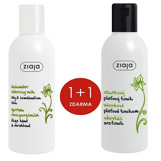 Ziaja Uhorka pleťové mlieko 200 ml + pleťový tonik pre mastnú pleť 200 ml, duopack