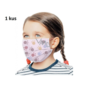 Rúška 3 vrstvová ochranná zdravotné netkaná jednorazová, nízky dýchací odpor pre deti 1 kus ružová potlač labka