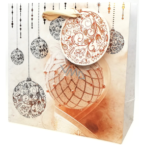 Epee Darčeková papierová taška 17 x 17 x 7,5 cm Vianočná Béžová, banky CD LUX malá