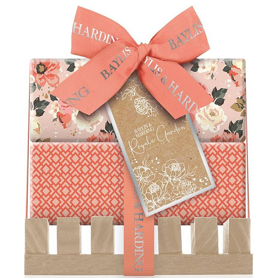 Baylis & Harding Royal Garden toaletné mydlo 2 x 200 g + drevená mydelnička, kozmetická súprava pre ženy