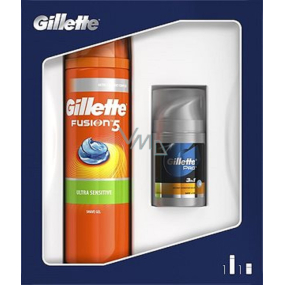 Gillette Fusion5 Ultra Sensitive gél na holenie 200 ml + Pre 3v1 balzam po holení 50 ml, kozmetická sada pre mužov