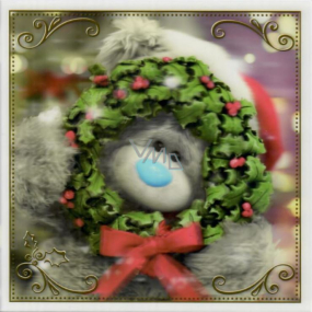 Me to You Blahoželania do obálky 3D Prianie k Vianociam, Vianočné medveď s venčekom 15,5 x 15,5 cm