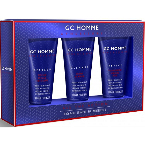 Grace Cole All The Action sprchový gél 100 ml + šampón na vlasy 100 ml + hydratačný krém na tvár 100 ml, kozmetická sada pre mužov