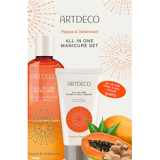 Artdeco Papaya & Cedarwood All in One Manicure set olejový peeling na ruky a nechty 150 ml + krém na ruky a nechty 75 ml, kozmetická sada