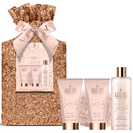 Grace Cole Sweet Vanilla & Almond Glaze umývací gél 150 ml + telový krém 150 ml + pena do kúpeľa 250 ml + umývacia huba, kozmetická sada pre ženy
