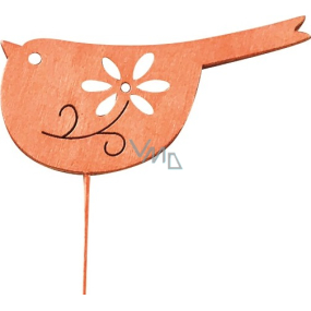 Drevený vták oranžový 8 cm + drôt, 1 kus
