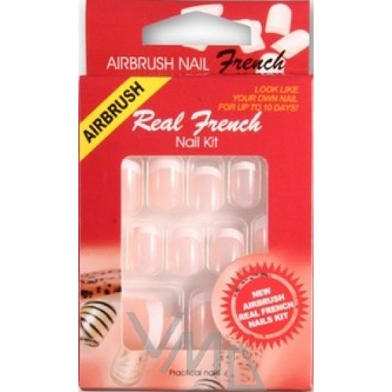 Airbrush Real biele umelé nechty na francúzsku manikúru 24 kusov s trblietkami