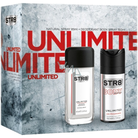 Str8 Unlimited parfumovaný deodorant sklo pre mužov 85 ml + dezodorant sprej 150 ml, darčeková sada