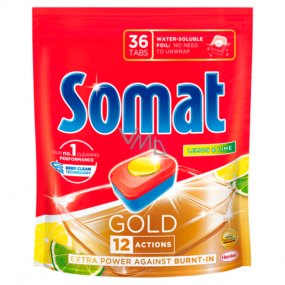 Somat Gold 12 Action Lemon & Lime Tablety do umývačky, pomáhajú odstrániť aj odolné nečistoty bez predumytia 36 tabliet