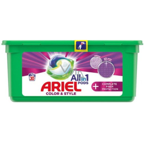 Ariel All in 1 Pods Color & Style Complete Fiber Protection gélové kapsuly na pranie farebnej bielizne 30 kusov 756 g