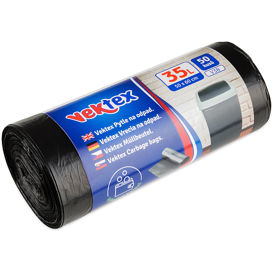 Vektex Vrecia na odpad čierne 6 µ, 35 litrov 50 x 60 cm 50 kusov